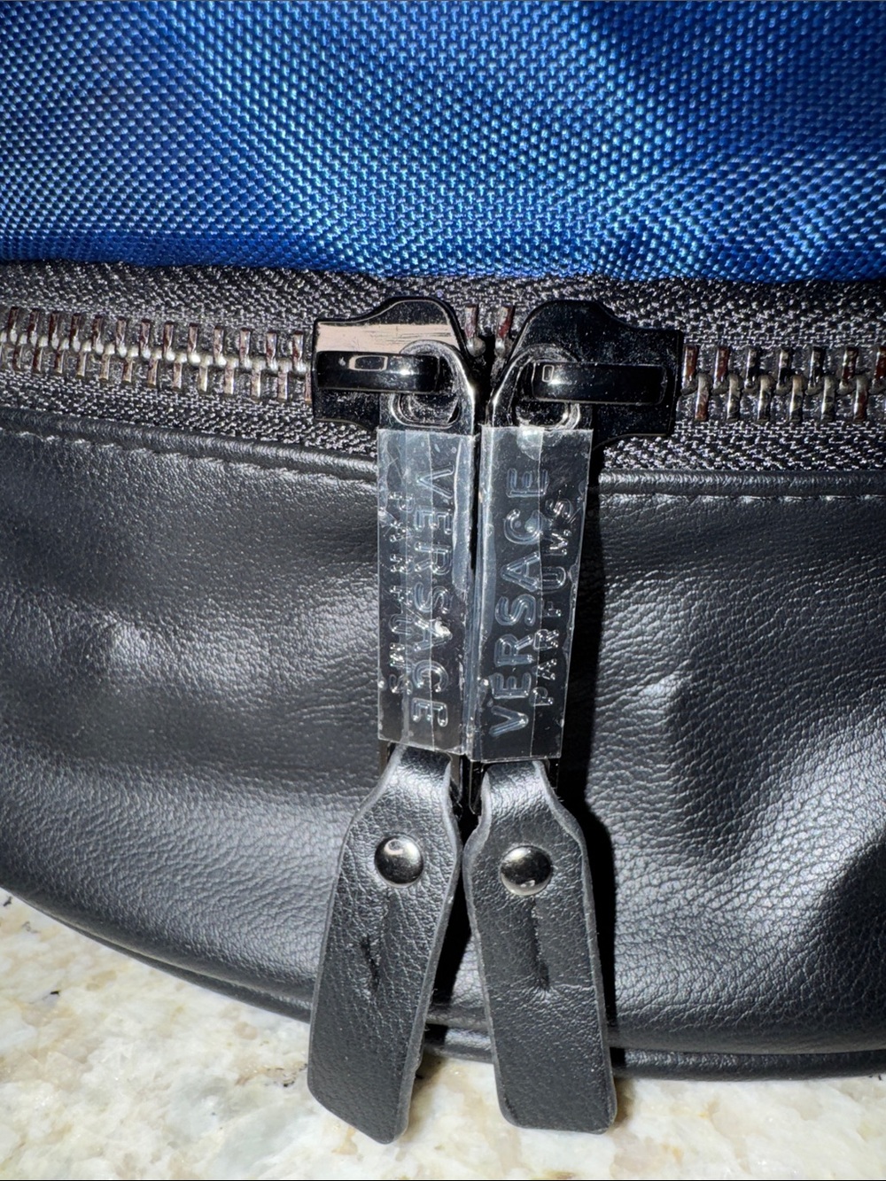 Versace Parfums Navy Blue & Black Drawstring Backpack—Medusa Logo - Picture 3 of 9